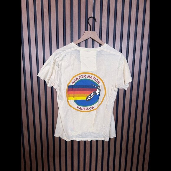 Aviator Nation T Shirt Medium Womens Ivory Malibu Short Sleeve Distressed - Picture 2 of 10
